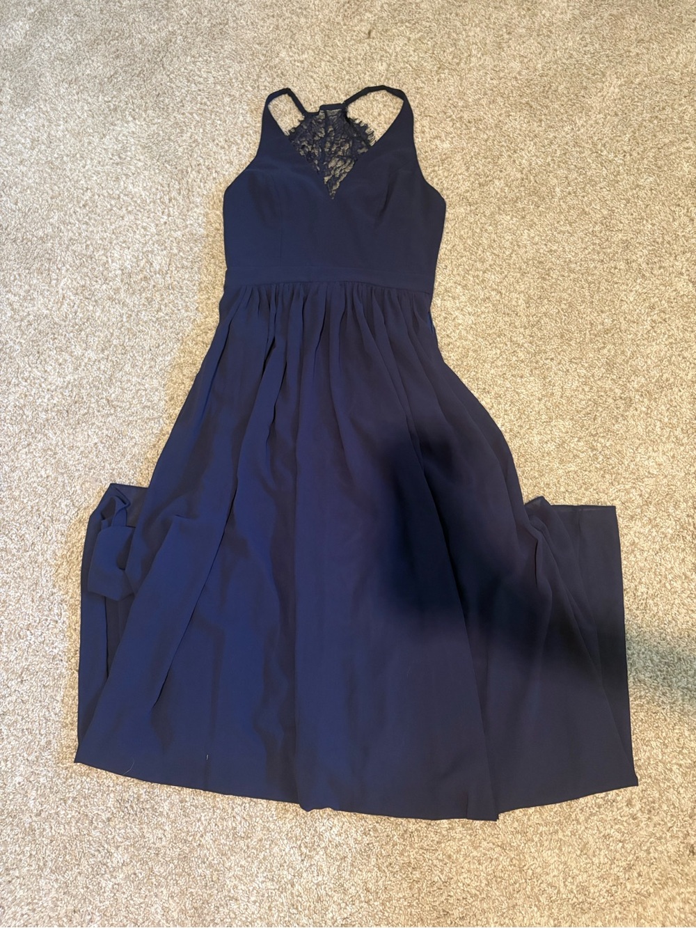 Lulus Dress Womens Small Blue Everlasting Beauty Lace Back Chiffon Gown V Neck